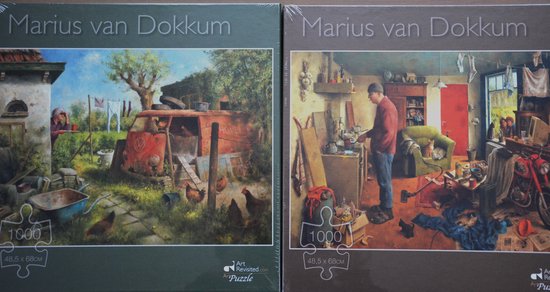 2 x Marius van Dokkum puzzel 1000 stukjes "Mannenhuishouding" en