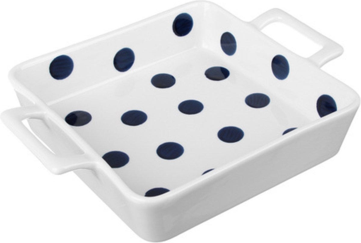 Millimi Keramische Ovenschaal - Saladeschaal - 23.5 x 17.5 cm - Wit met Zwarte stippen