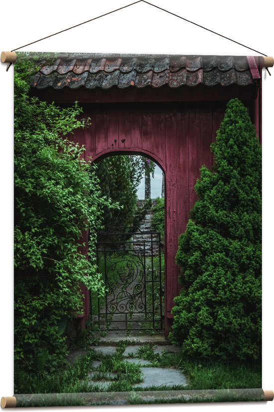 Textielposter - Rode Poort Doorgang - 60x80 cm Foto op Textiel