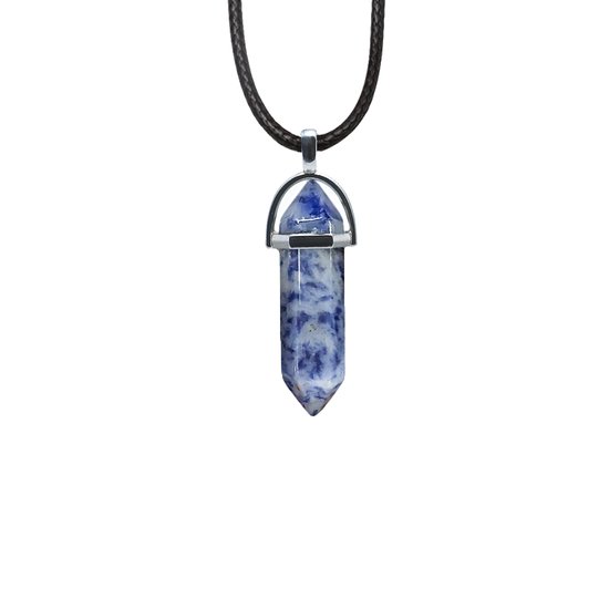 Bixorp Gems Lapis Lazuli Hanger aan Faux Leren Koord - Edelsteen Ketting - Edelstenen Staafje met Stainless Steel - 45/50cm Damesketting