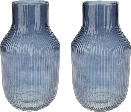 Excellent Houseware glazen vaas / bloemen vazen - 2 st - blauw - 12 x 23 cm