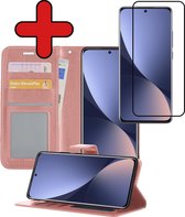 Hoesje Geschikt voor Xiaomi 12 Hoesje Book Case Hoes Portemonnee Cover Walletcase Met Screenprotector - Hoes Geschikt voor Xiaomi 12 Hoes Bookcase Hoesje - Rosé goud