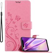 Cadorabo Hoesje voor Xiaomi Mi 8 in BLOEMEN ROZE - Beschermhoes in bloemmotief met magnetische sluiting, standfunctie en kaartsleuven Book Case Cover Etui