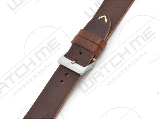 Horlogeband leer - Sydney bruin met witte stiksels 22 mm