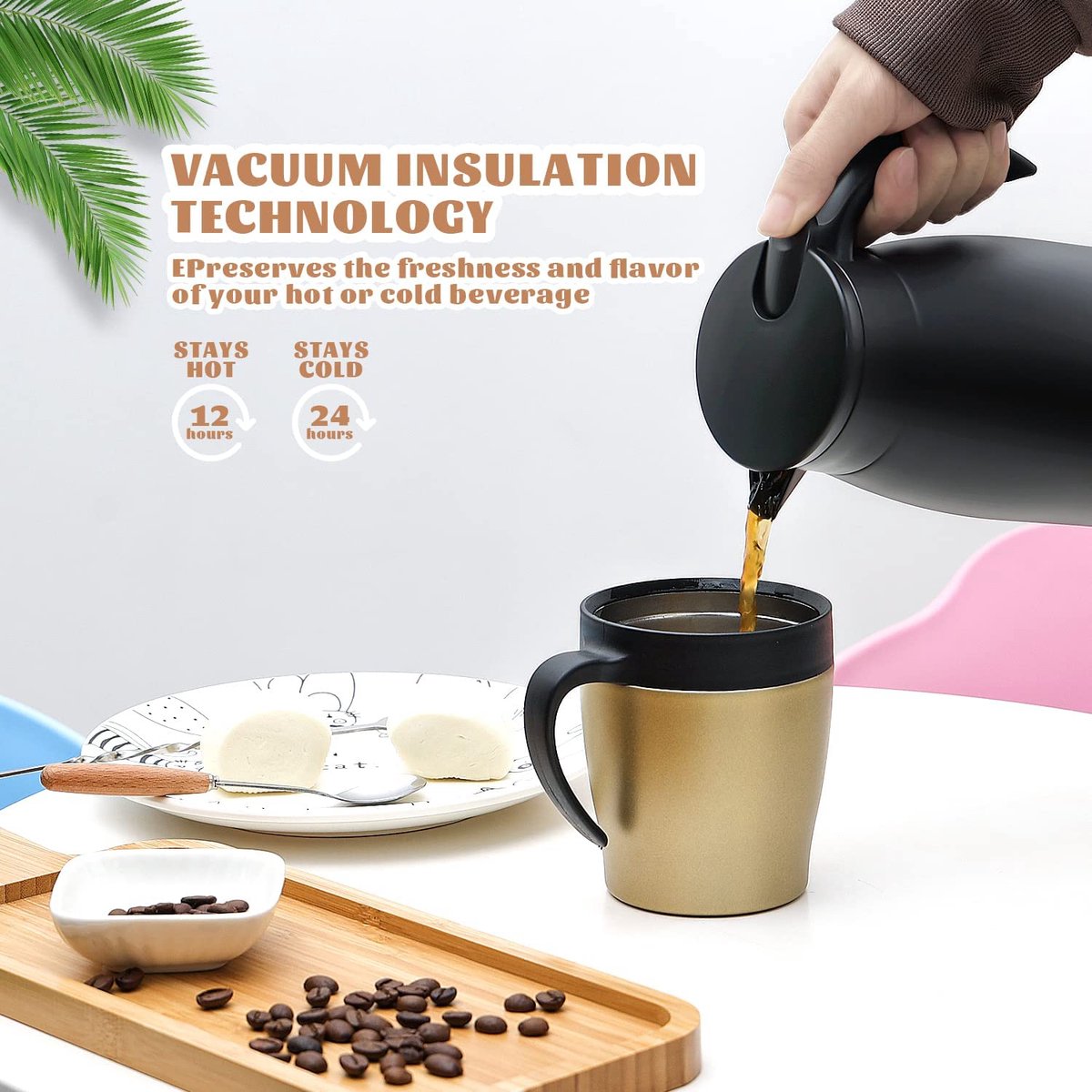 Bouteille Thermos Boulanger Thermos 2L Acier Inoxydable - Isolation Vide - Versement Une Main - Rouge - Haofy Bouteille Isotherme Café