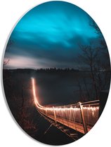 PVC Schuimplaat Ovaal - Verlichte Brug in Nacht - 30x40 cm Foto op Ovaal (Met Ophangsysteem)