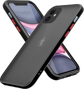 Cadorabo Hoesje voor Apple iPhone 11 in Mat Zwart - Rode Knopen - Hybride beschermhoes met TPU siliconen Case Cover binnenkant en matte plastic achterkant