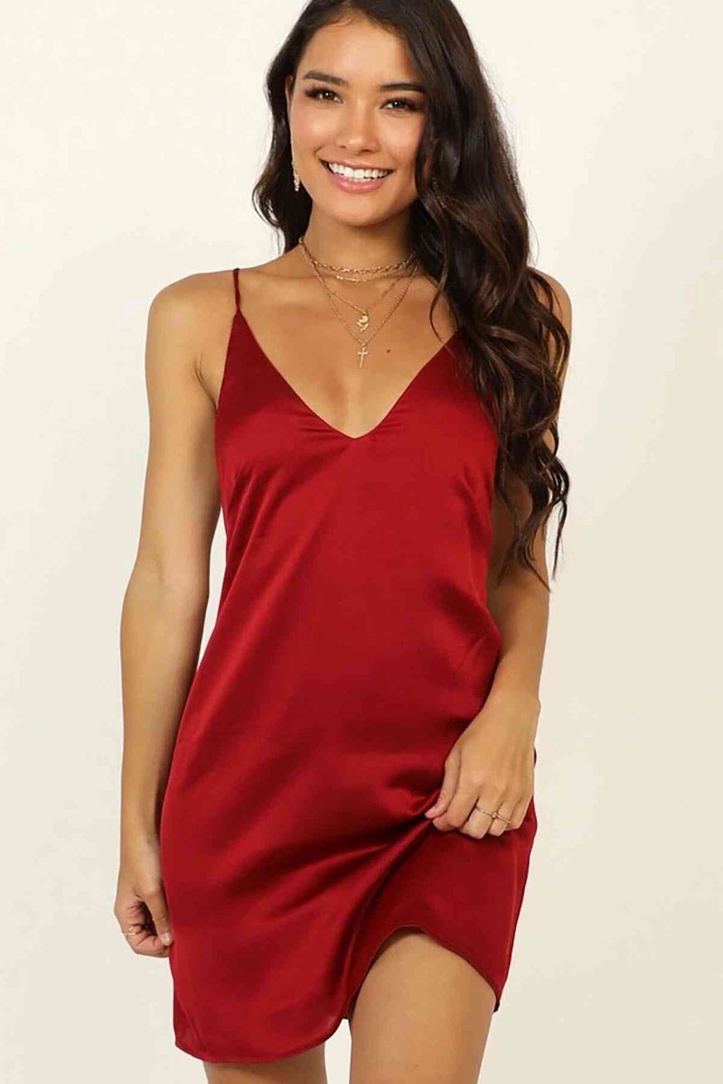 Goedkoopste AMARANTA-Mini Babydoll-Nightdress-sexy roode sateen nightmode-maat L