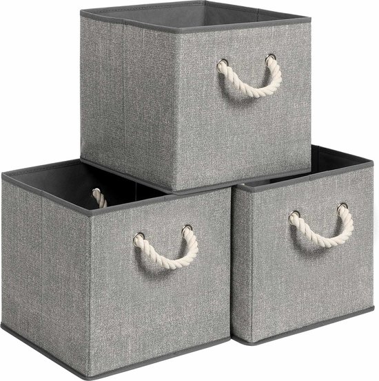 Boîtes de Boîtes de rangement - Set de 3 - Boîtes en Tissus - Sans couvercle - Avec poignées - 30 x 30 x 30 cm - Aspect lin - Grijs