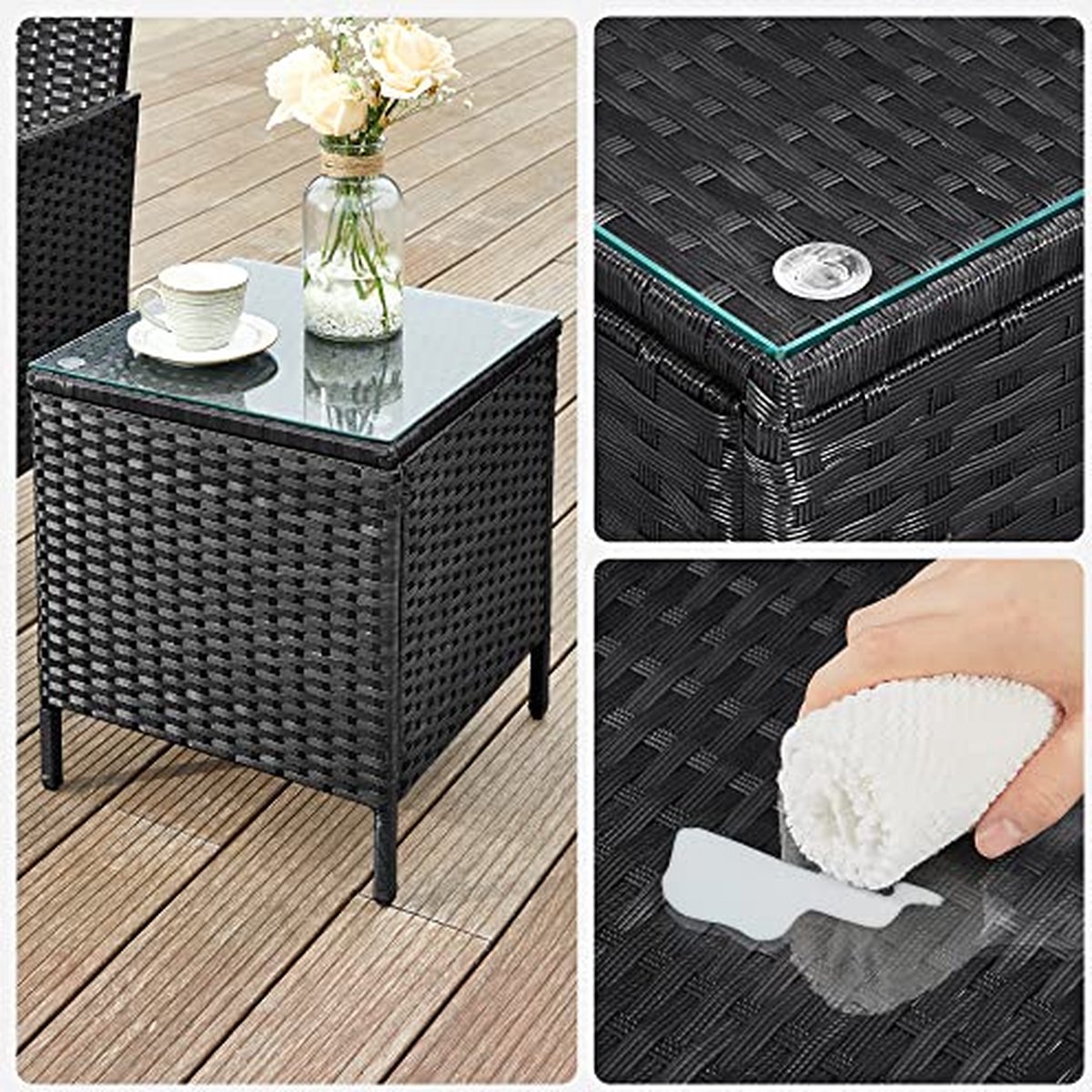 Tuinmeubelset - Gemaakt van PE polyrattan - Loungeset - Tafel en 2 stoelen - Terrasmeubels - Buiten - Zwart
