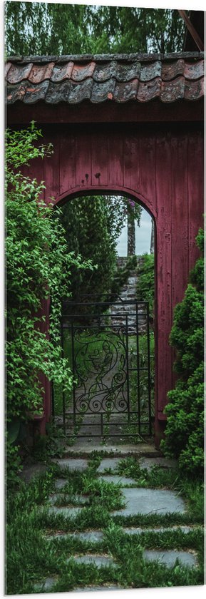 Acrylglas - Rode Poort Doorgang - 50x150 cm Foto op Acrylglas (Wanddecoratie op Acrylaat)