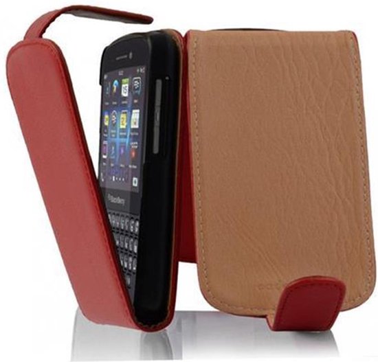 Cadorabo Hoesje geschikt voor Blackberry Q10 in INFERNO ROOD - Beschermhoes in flip-design Case Cover van getextureerd imitatieleer