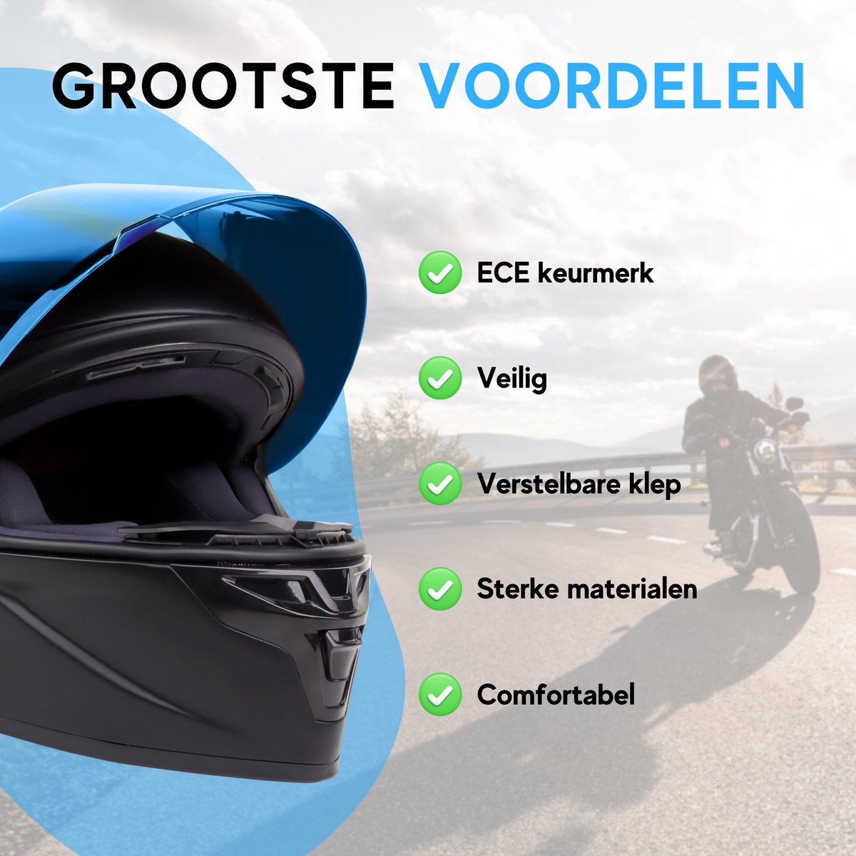 Mogi ProductsHelmMotor HelmScooter HelmMet Blauwe Zonne VisierM bol