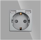 Hozey - USB Wandstopcontact - Antraciet - 2x USB - Luxe Afwerking - Inclusief Glasplaat
