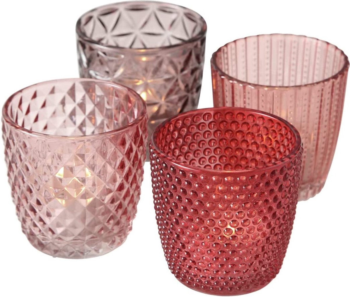 Boltze – Waxinelichthouders – Theelichthouders – Set van 4 – Glas – Roze tinten