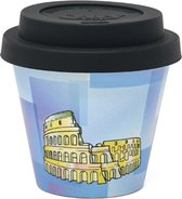 Quy Cup - 90ml Ecologische Reis Beker - Espressobeker City Collection “Roma” met Zwarte Siliconen deksel