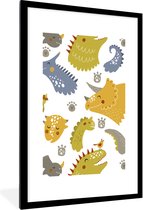 Poster in fotolijst kids - Dinosaurus - Patronen - Jongens - Dino - Kinderen - Wanddecoratie jongens - Decoratie voor kinderkamers - 80x120 cm - Poster kinderkamer