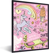 Affiche dans cadre photo enfant - Filles - Design - Unicorn - Arc-en-ciel - Rose - Décoration murale filles - Affiche licorne - 60x80 cm - Décoration chambre d'enfant