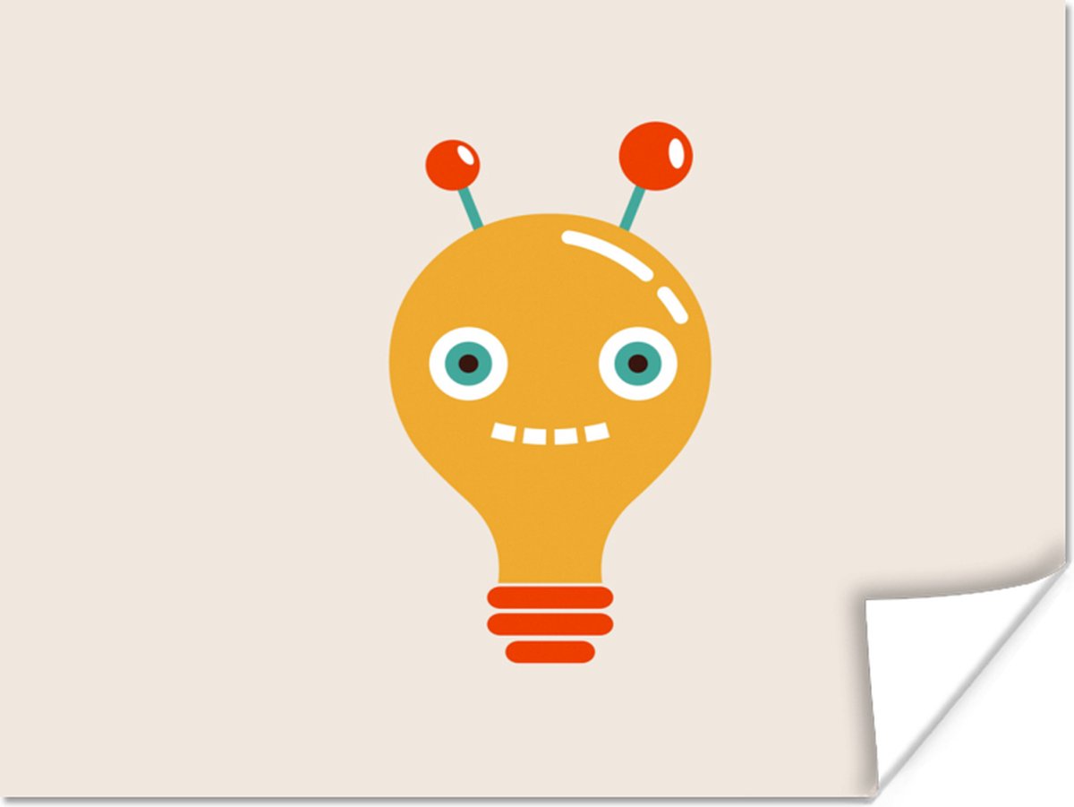 Poster 80x60 cm - Robot - Gloeilamp - Gezicht - Antenne - Kinderen - Posters - Kamer decor