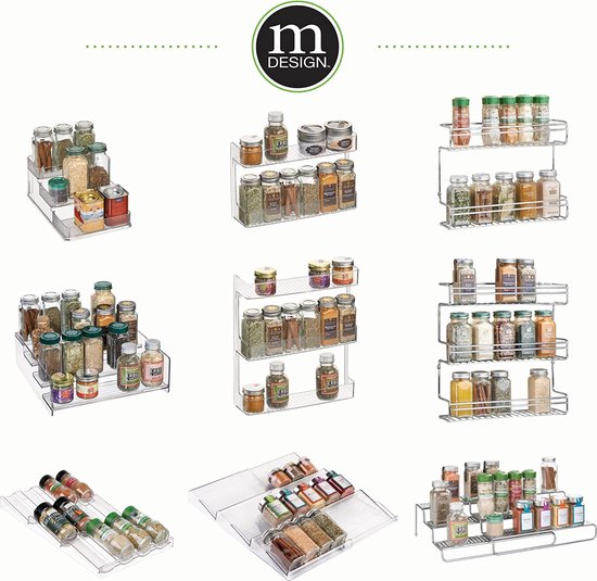 mDesign - Spice rack - diviseur de tiroir/porte-épices - pour pots à épices - en plastique - transparent