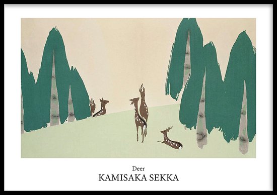 Poster Deer - 30x40 cm - Geschilderd door Kamisaka Sekka - Schilderkunst - Beroemde Schilder - Exclusief fotolijst - WALLLL