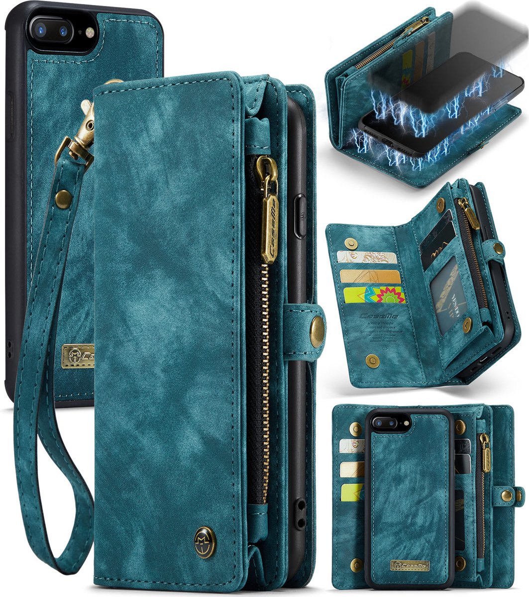 CaseMe Luxe Lederen 2 in 1 Portemonnee Booktype iPhone 8 Plus / 7 Plus hoesje - Groen