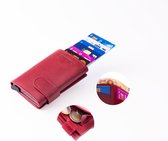 Figuretta© Leren Cardprotector - Pasjeshouder - Creditcardhouder met papier en muntgeldvak - Triple Fold- Red