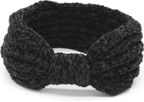 Gebreide Dames winter haarband - hoofdband crème - met knoop