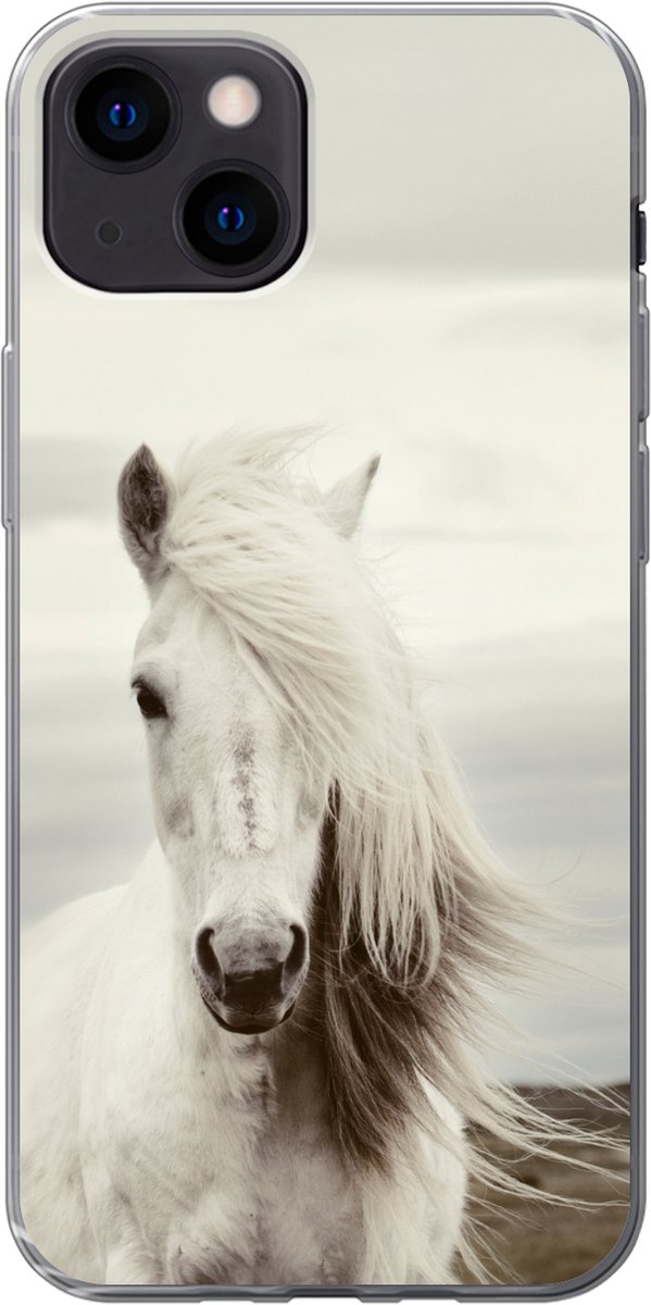 Telefoonhoesje Geschikt voor iPhone 13 mini hoesje - Paard - Strand - Manen - Siliconen Telefoonhoesje Telefoonhoesje