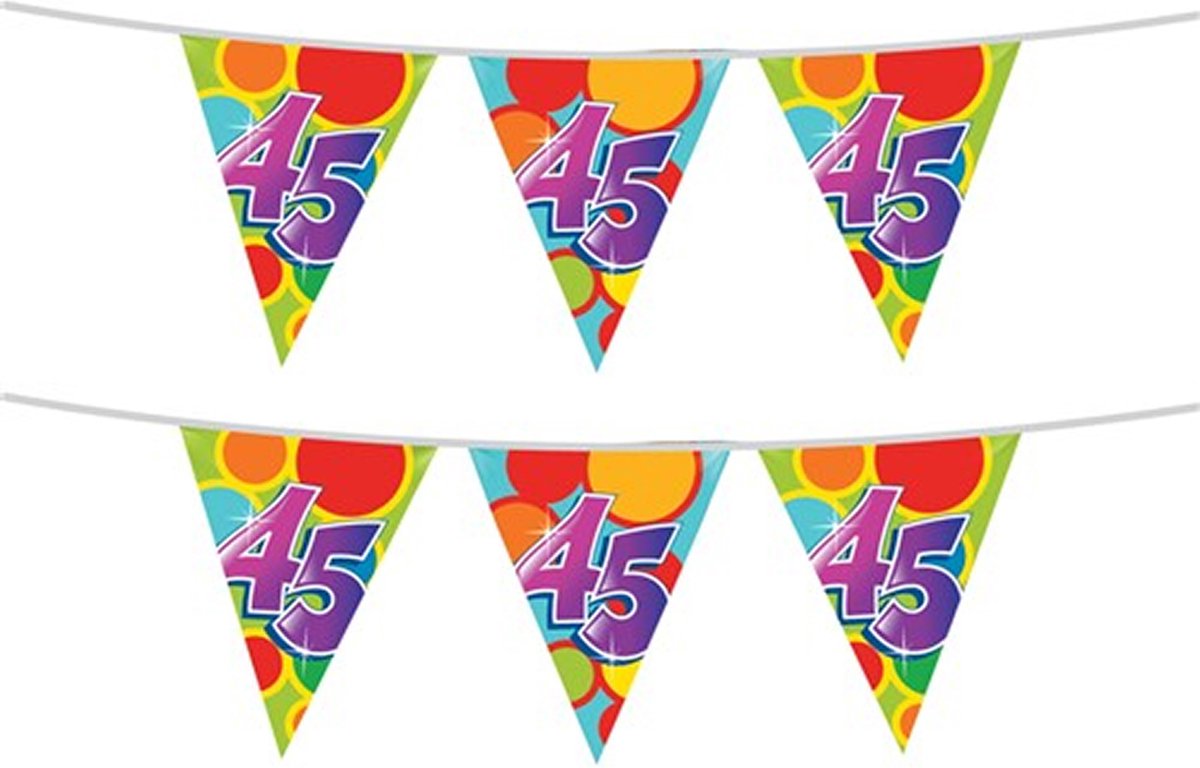 Haza Vlaggetjes - 2x stuks - 45 jaar - leeftijd verjaardag - plastic - 10 meter