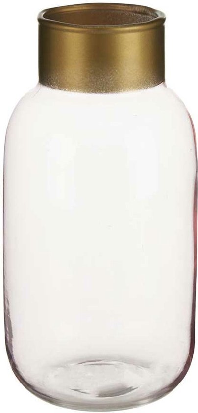 Giftdecor Bloemenvaas - glas - roze transparant/goud - 12 x 24 cm - vaas
