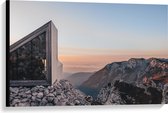 WallClassics - Canvas - Gebouw op top van een Berg - 90x60 cm Foto op Canvas Schilderij (Wanddecoratie op Canvas)