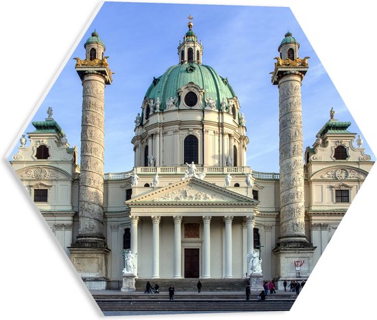 WallClassics - PVC Schuimplaat Hexagon - Karlskirche Kerk in Oostenrijk - 40x34.8 cm Foto op Hexagon (Met Ophangsysteem)