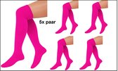 5x Paar Lange sokken fluor roze gebreid mt.41-47 - knie over - Tiroler heren dames kniekousen kousen voetbalsokken festival Oktoberfest voetbal