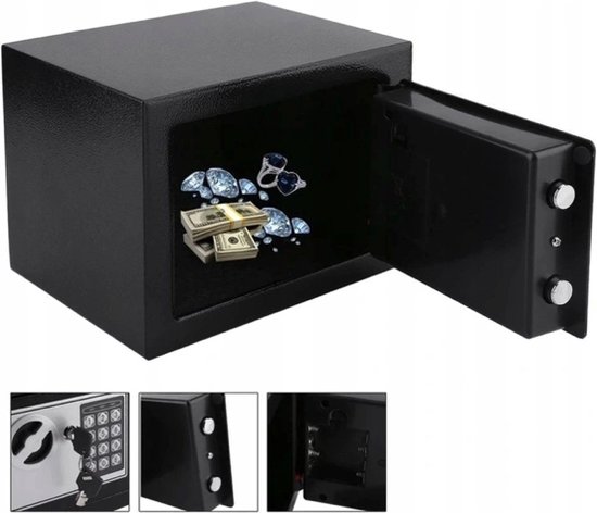 Stahl Kluis Brandwerend - Elektronisch - Cijferslot - Sleutel - Muurbevestiging - 6L - 17x23x17 cm - Staal - Zwart