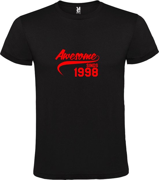Zwart T-Shirt met “Awesome sinds 1998 “ Afbeelding Rood Size XXXXXL