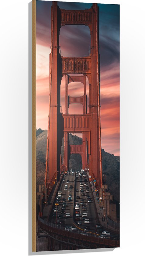 WallClassics - Hout - Brug over het Water - San Francisco - 40x120 cm - 9 mm dik - Foto op Hout (Met Ophangsysteem)