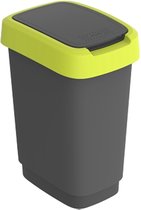 Rotho Twist - Poubelle 10L avec couvercle à charnière - Collecteur de déchets de recyclage - Sans BPA - Zwart/ Vert anis