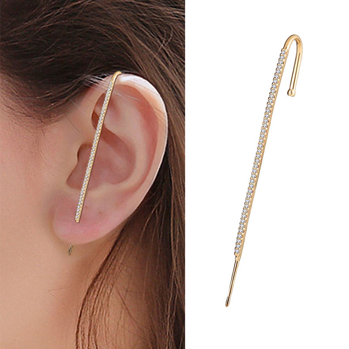 Dear Lune - Earring Piercing - 1 piece - Oorbel - Hook Earrings - Zirconia - Simple - Elegant - Style 006