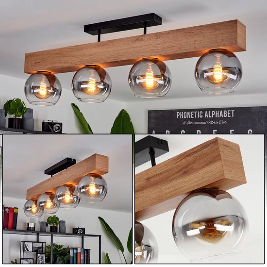 BELANIAN - Moderne glazen houten plafondlamp - Mooie woonkamer 4 delig lamp  -... | bol