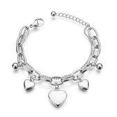 Leerella Edelstalen (RVS) Zilverkleurige- Dames Armband met Hart Hangertjes en kralen - Valentijnsdag - Verjaardag - Moederdag - Cadeautjes 0% verkleuring