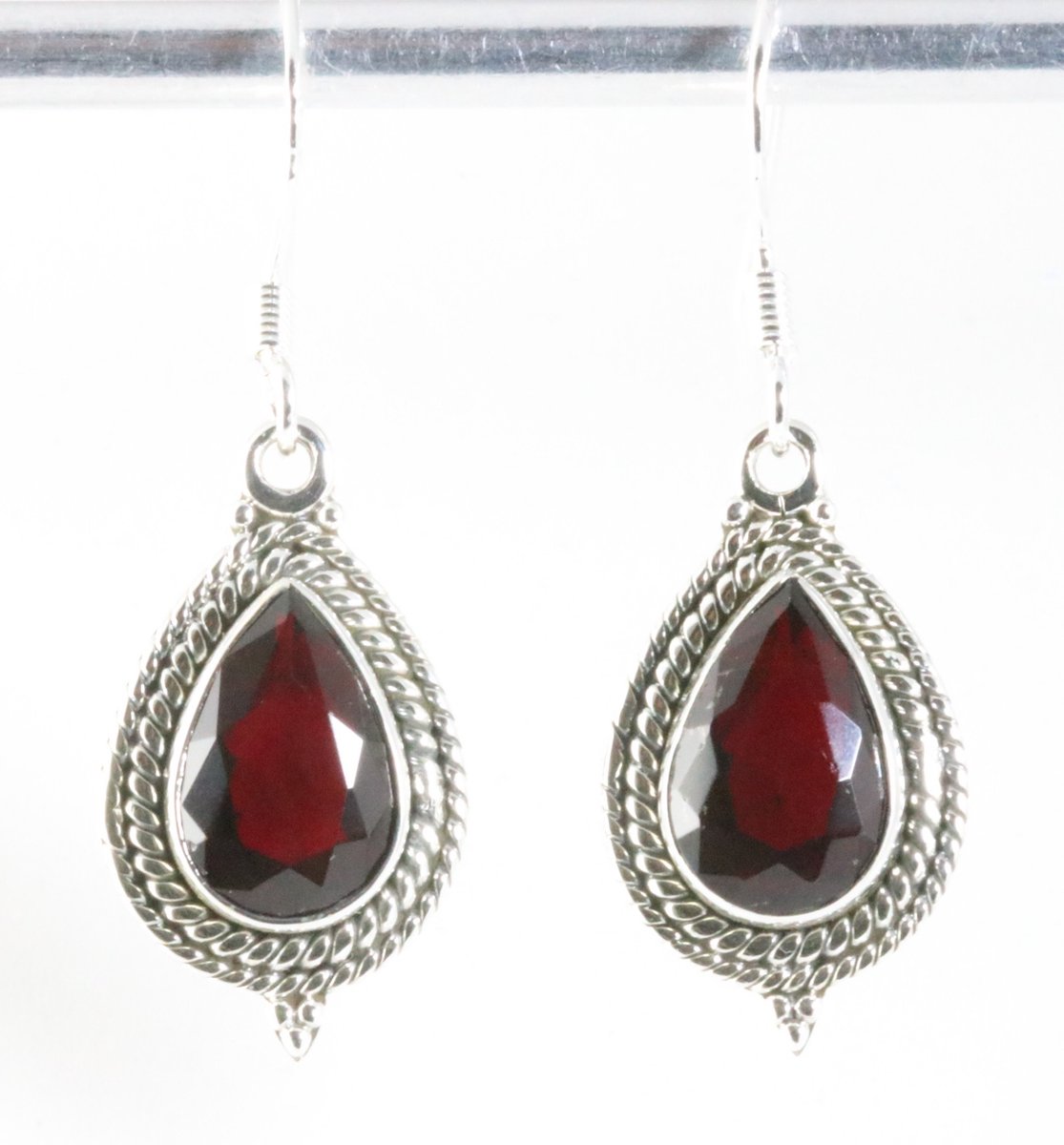 Boucles D'oreilles Pendantes Argent 925 Avec Grenat Et Perle - S&G - Dormeuses - Neuf Avec étiquettes - Réf R3500763
