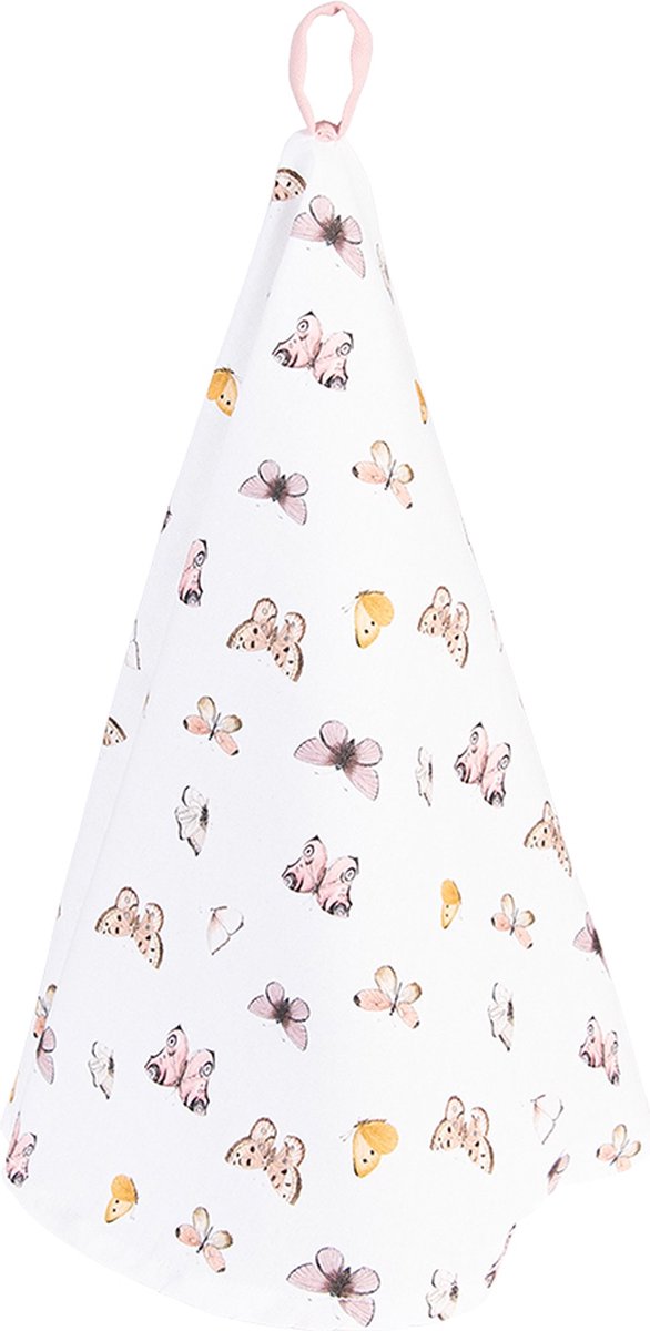 Clayre & Eef Theedoek Ø 80 cm Beige Roze Katoen Rond Vlinders Keukenhanddoek Vaatdoek
