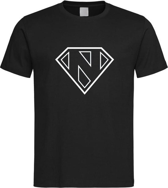 Zwart t-Shirt met letter N “ Superman “ Logo print Wit Size XXXL