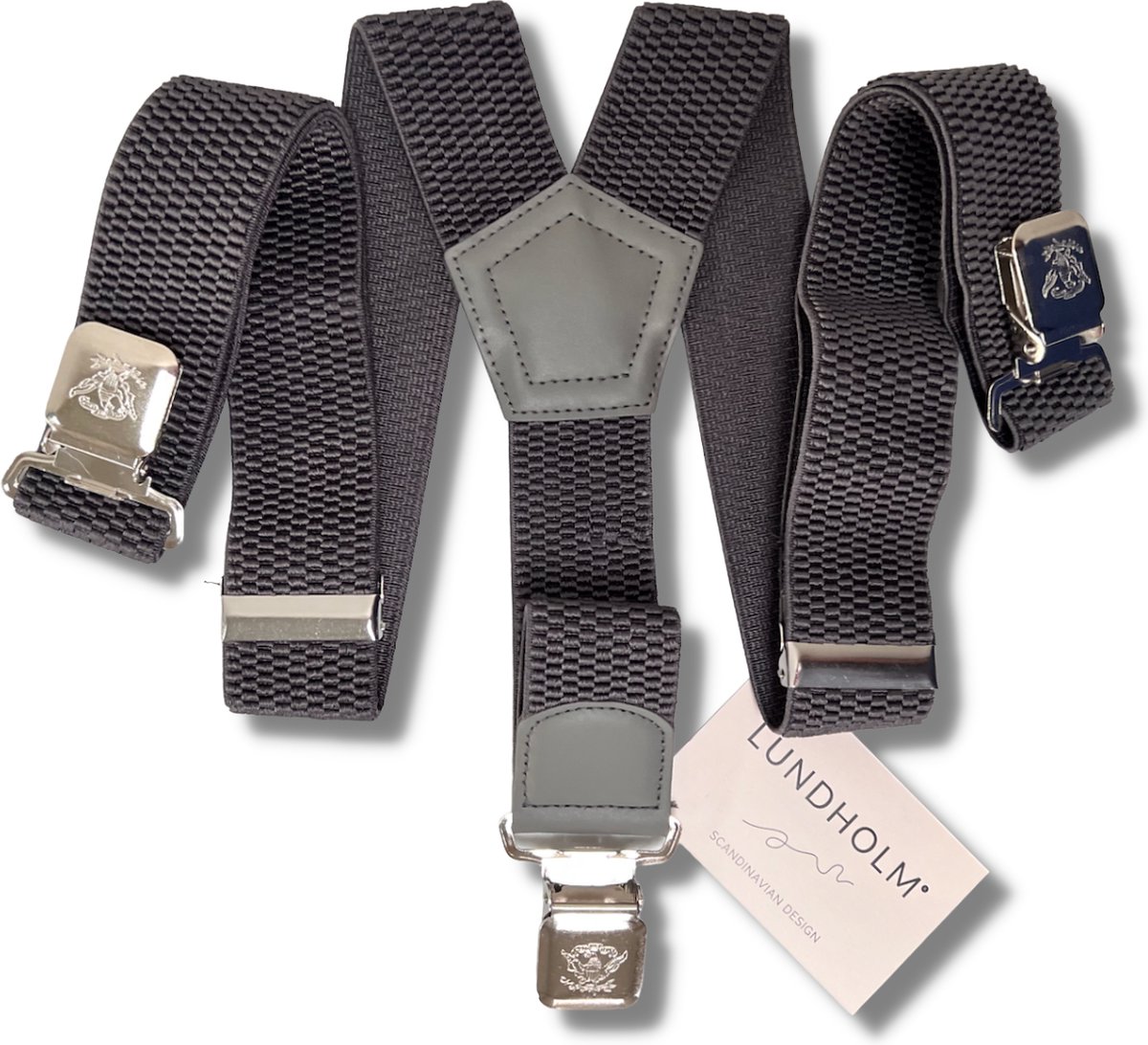 Lundholm Bretels heren volwassenen grijs donkergrijs grey 3 clips - extra stevig hoge kwaliteit - Scandinavisch design - mannen cadeautjes tip | Lundholm Bastad serie