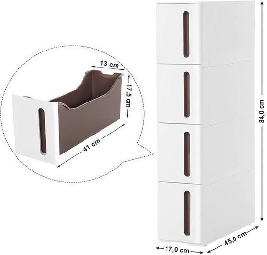 Soof & Tess Armoire de cuisine étroite - armoire à 4 tiroirs pour ustensiles de Cuisine , épices, canettes, conserves - armoire de rangement - 45x17x84 cm