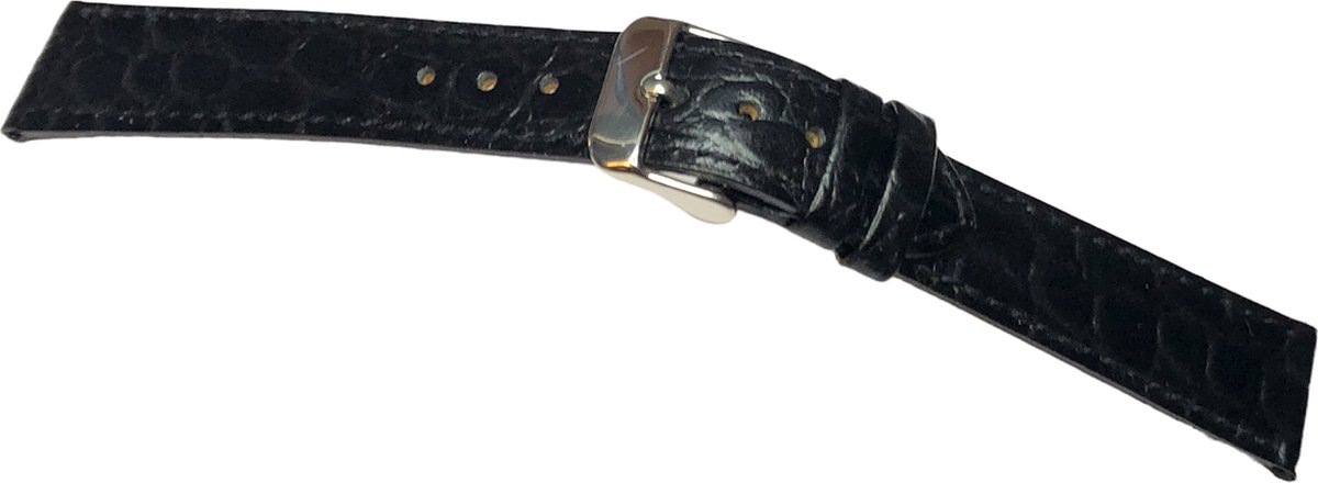 horlogeband-horlogebandje-12mm-echt leer-croco-zwart-zacht-plat-stalen gesp-leer-12 mm