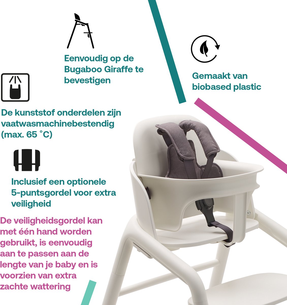 Bugaboo Giraffe Babyset - Grijs - Voor Baby's 6-36 Maanden Met 5-Puntsgordel