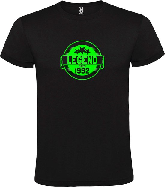 Zwart T-Shirt met “Legend sinds 1992 “ Afbeelding Neon Groen Size XXXXL