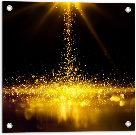 Tuinposter – Gouden Glitters in Donkerkleurige Omgeving - 50x50 cm Foto op Tuinposter (wanddecoratie voor buiten en binnen)